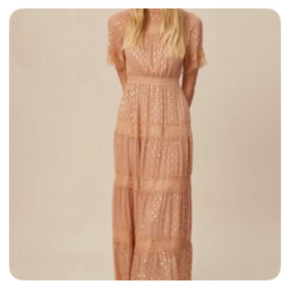 chiffon tiered maxi dress , NUDE not see thru